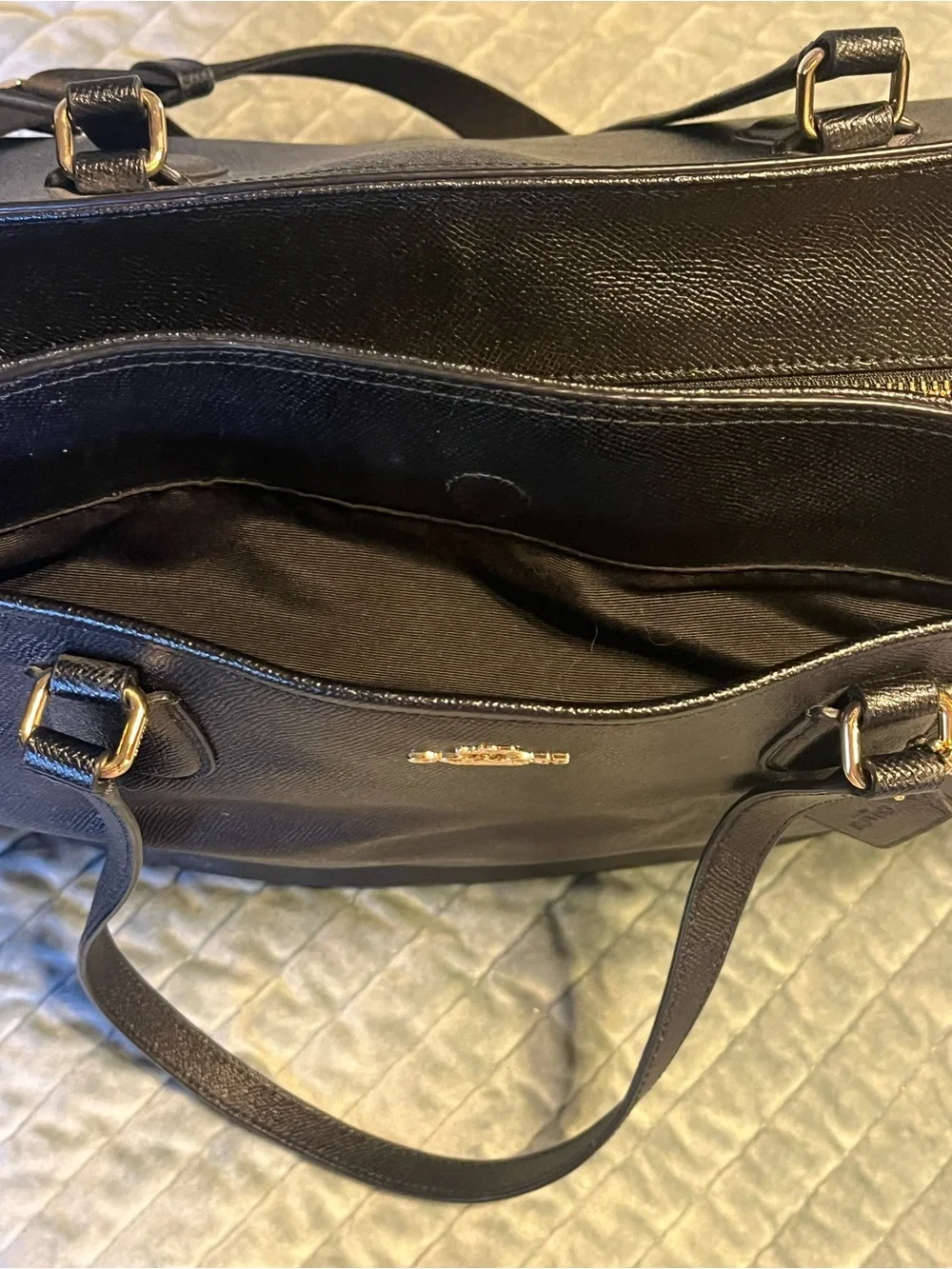Coach Black Leather Tote with Gold Hardware